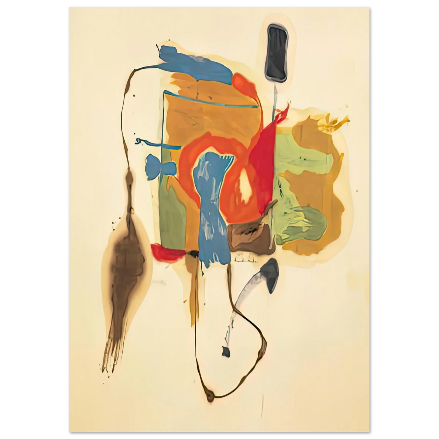 Helen Frankenthaler - Blue Form in a Scene, 1961- Wall Art - 60x80 cm / 24x32 inches - Premium Wooden Framed Poster With Fine Art Paper - White frame