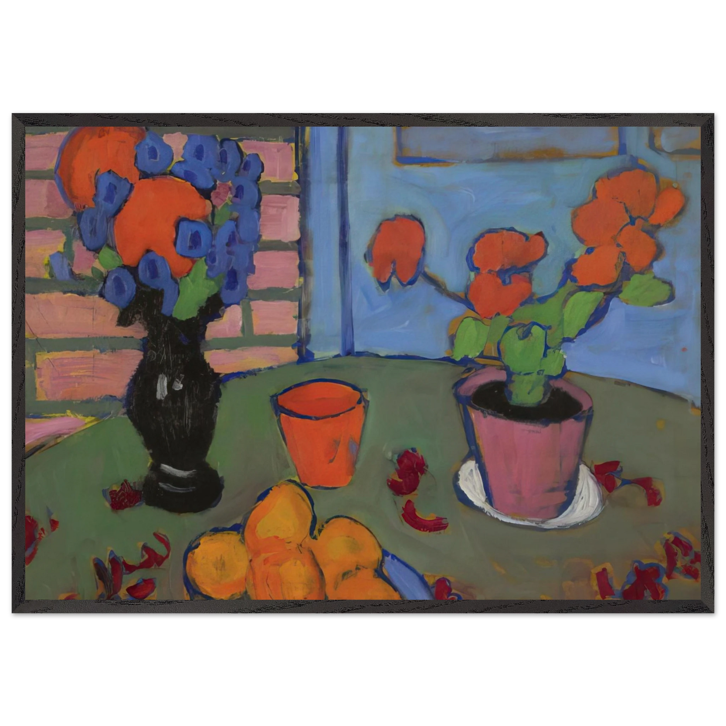 STILL LIFE WITH FLOWERS AND ORANGES 1909 - Alexej von Jawlensky Framed Art Print – Black Wooden Frame - Default Title - -Framed Art Print