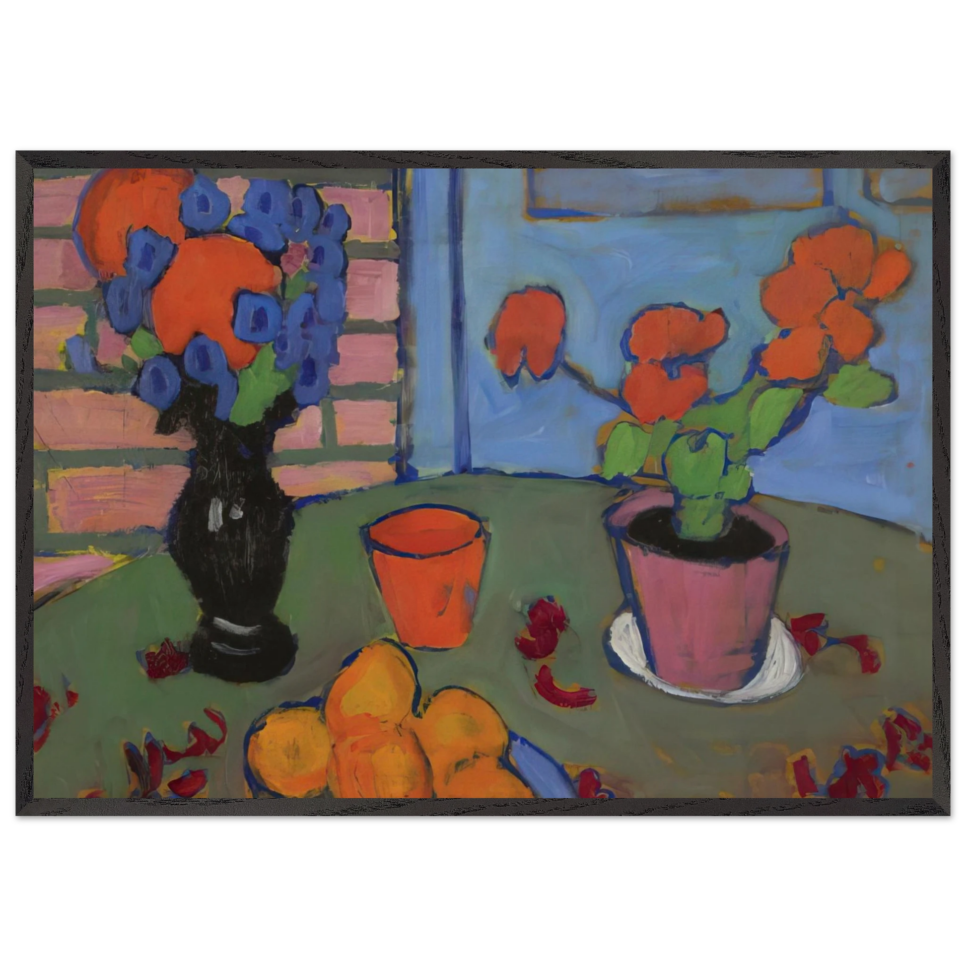 STILL LIFE WITH FLOWERS AND ORANGES 1909 - Alexej von Jawlensky Framed Art Print – Black Wooden Frame - Default Title - -Framed Art Print