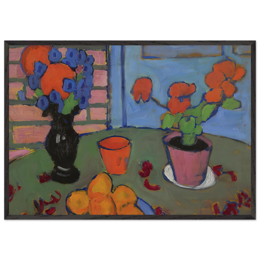 STILL LIFE WITH FLOWERS AND ORANGES 1909 - Alexej von Jawlensky Framed Art Print – Black Wooden Frame - Default Title - -Framed Art Print