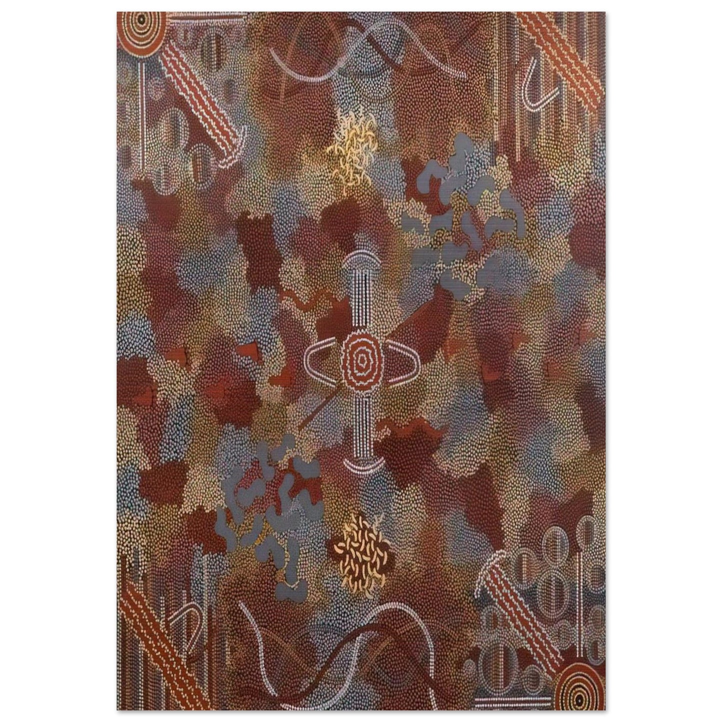 Frog Dreaming - 1989 - Clifford Possum Tjapaltjarri Brushed Aluminum Print - 70x100 cm / 28x40 inches | Clifford Possum Tjapaltjarri Aluminum Print | Clifford Possum Tjapaltjarri Prints