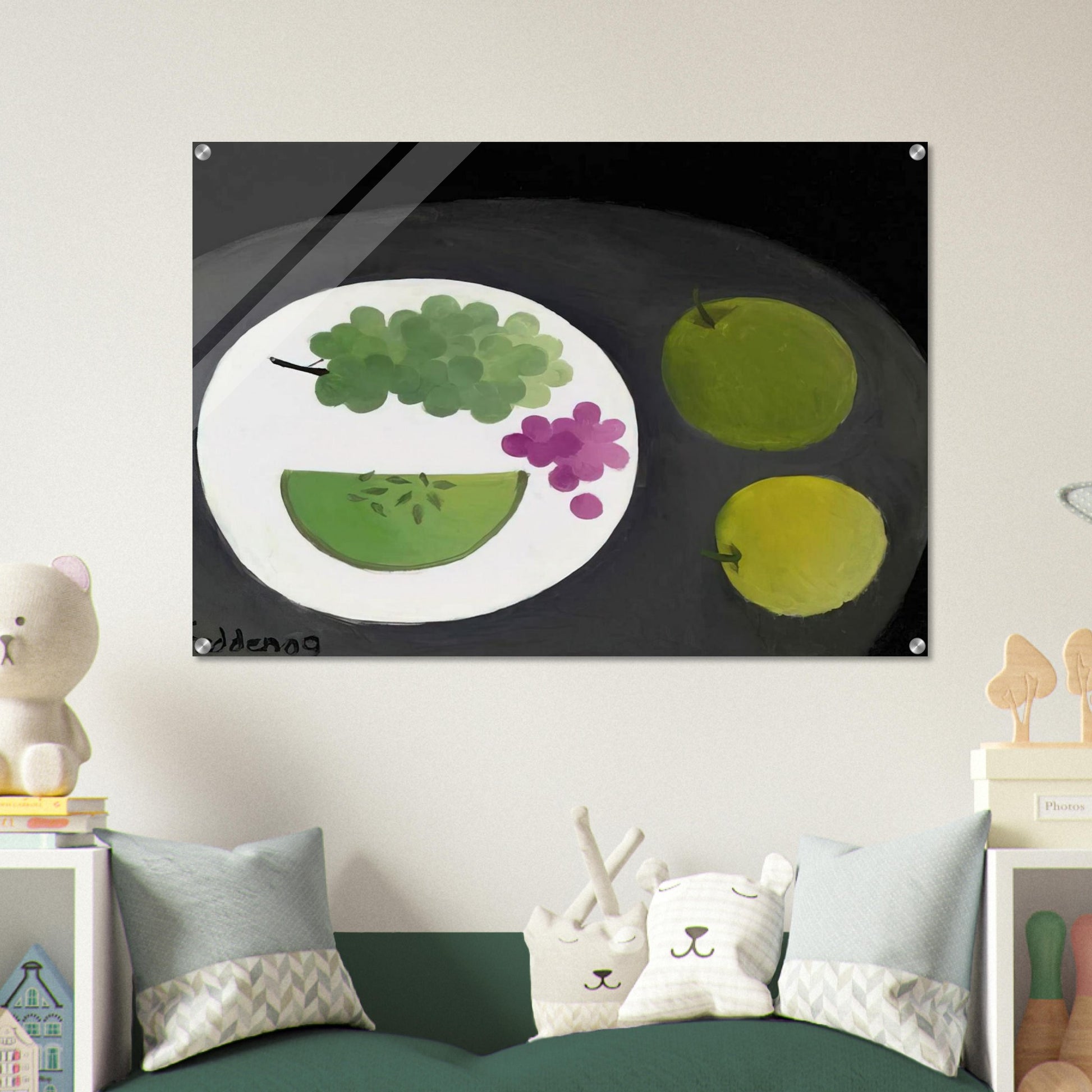Melon and Grapes - 2009 - Mary Fedden Acrylic Print - 70x100 cm / 28x40″ inches | Mary Fedden Wall Art | Mary Fedden Prints