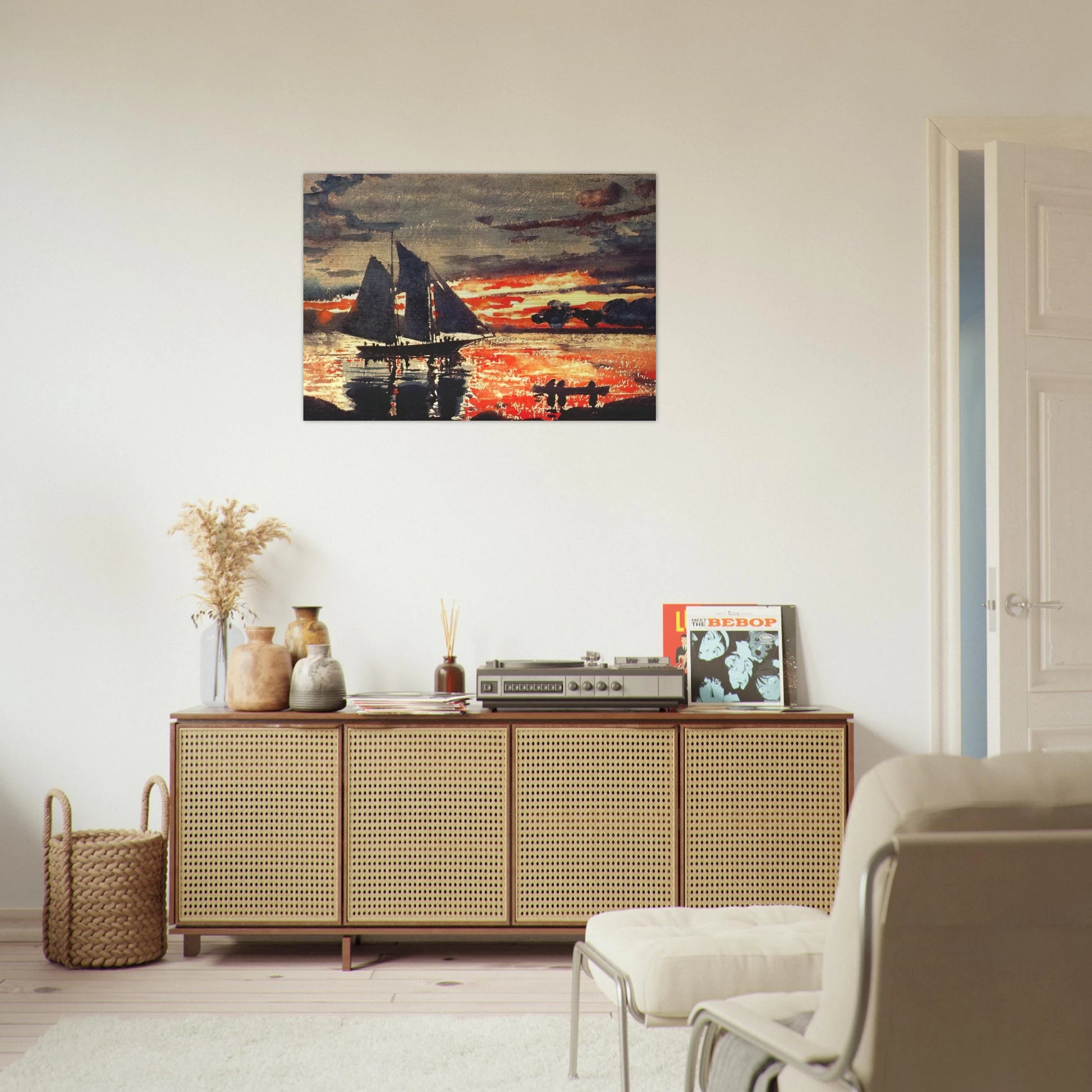 SUNSET FIRES - Winslow Homer Brushed Aluminum Print - 70x100 cm / 28x40 inches | Winslow Homer Aluminum Print | Winslow Homer Prints