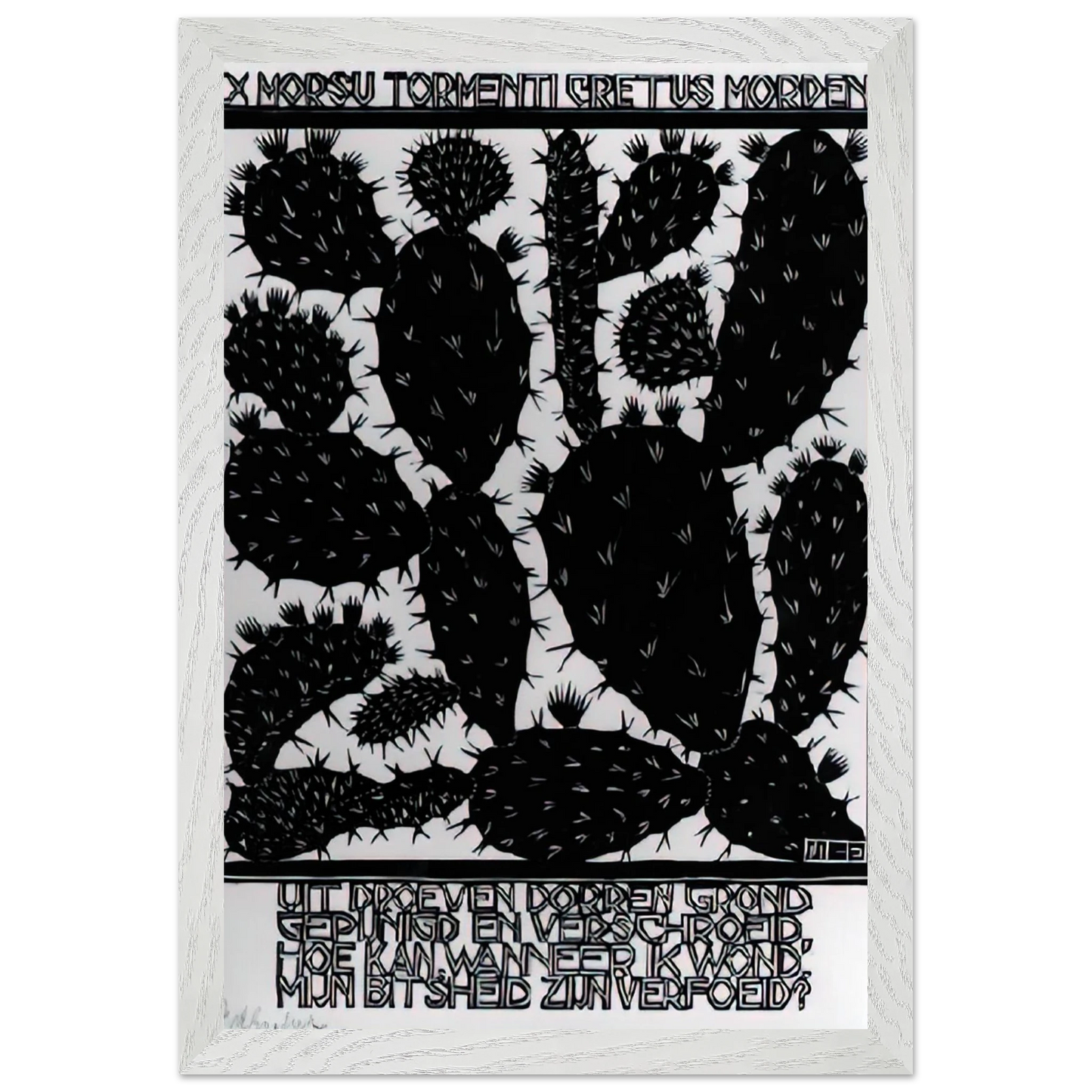 MC Escher - EMBLEMATA CACTUS Wall Art - 21x29.7 cm / 8x12" - Premium Wooden Framed Poster With Fine Art Paper - White frame