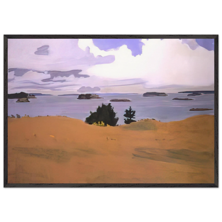 PENOBSCOT BAY WITH YELLOW FIELD 1968 - Fairfield Porter 70x100 cm / 28x40 inches Framed Art Print – Black Wooden Frame