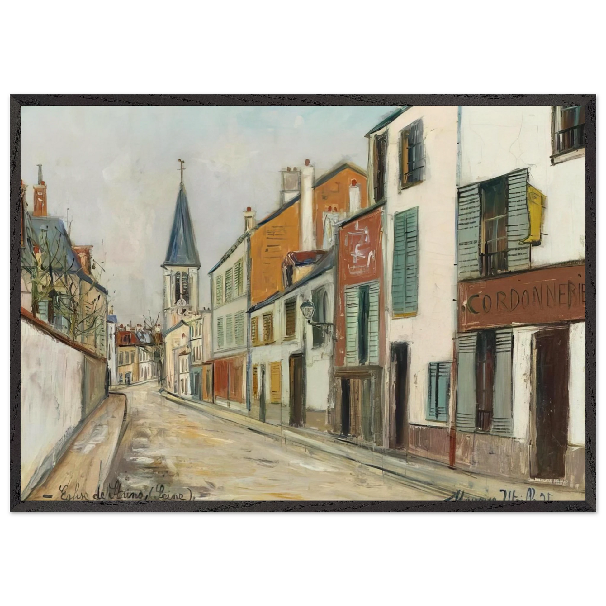 RUE JEAN DURAND ET LEGLISE STAINS SEINE SAINT DENIS 1940 - Maurice Utrillo Framed Art Print – Black Wooden Frame - Default Title - -Framed Art Print