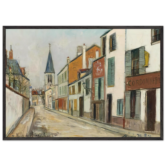 RUE JEAN DURAND ET LEGLISE STAINS SEINE SAINT DENIS 1940 - Maurice Utrillo Framed Art Print – Black Wooden Frame - Default Title - -Framed Art Print