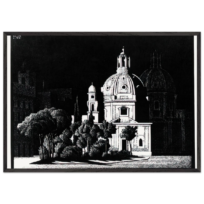 NOCTURNAL ROME 1 - MC Escher 70x100 cm / 28x40 inches Framed Art Print – Black Wooden Frame | Maurits Cornelis Escher Prints