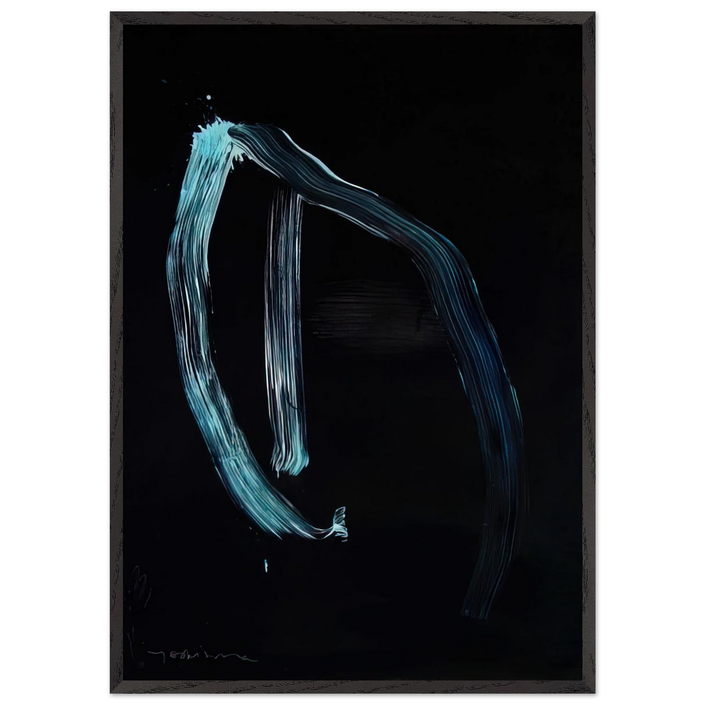 Blue Calligraphic Lines on Dark Blue - 1963 - Jiro Yoshihara Framed Art Print – Black Wooden Frame - Default Title - -Framed Art Print