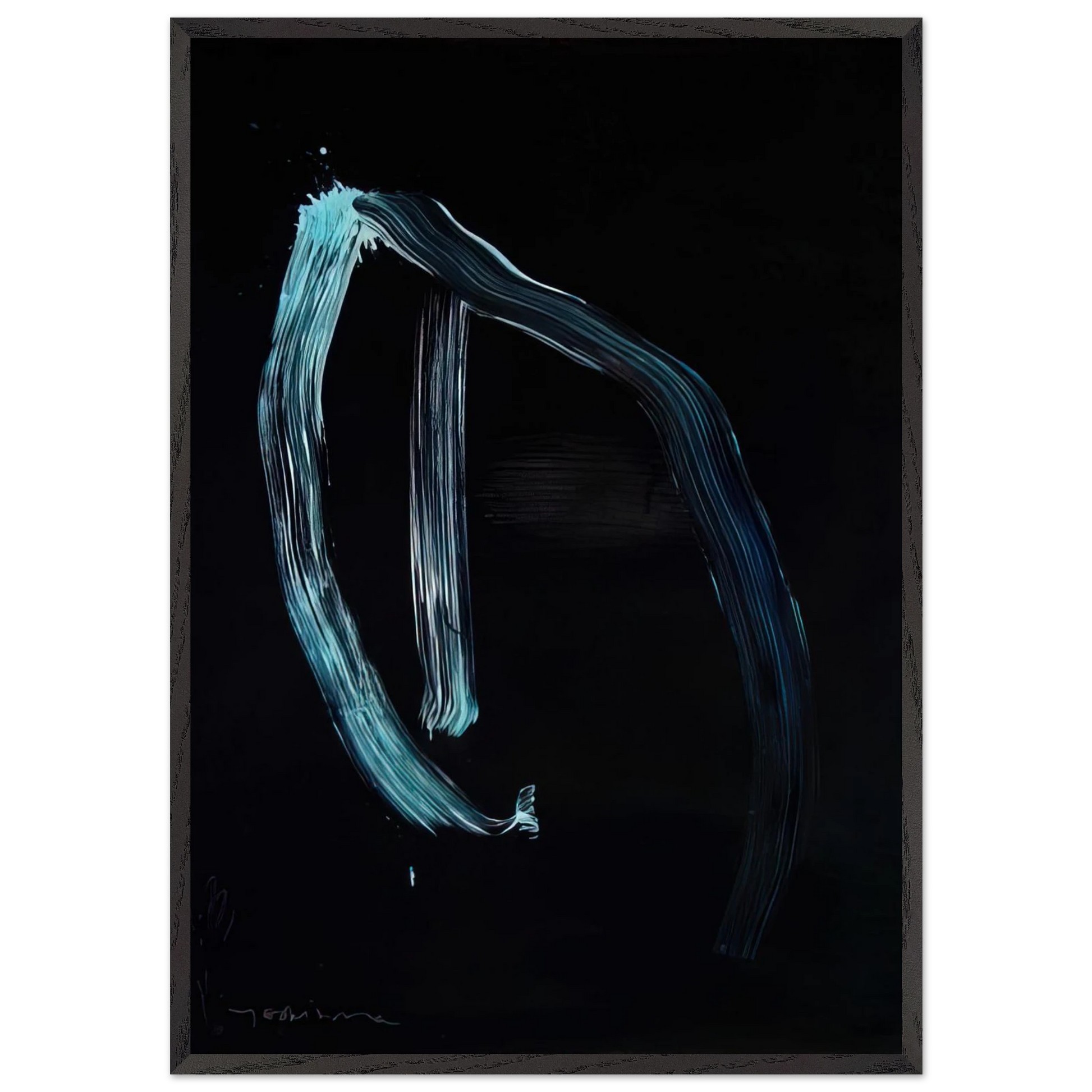 Blue Calligraphic Lines on Dark Blue - 1963 - Jiro Yoshihara Framed Art Print – Black Wooden Frame - Default Title - -Framed Art Print