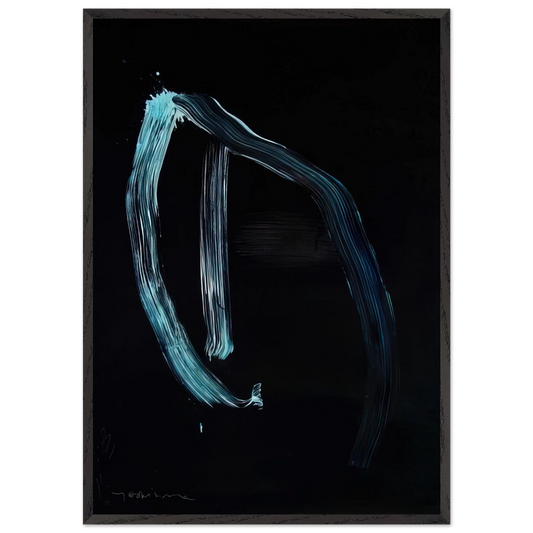 Blue Calligraphic Lines on Dark Blue - 1963 - Jiro Yoshihara Framed Art Print – Black Wooden Frame - Default Title - -Framed Art Print