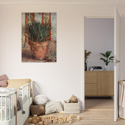 Flowerpot with Chives - Vincent van Gogh Brushed Aluminum Print - 70x100 cm / 28x40 inches | Vincent van Gogh Aluminum Print | Vincent van Gogh Prints