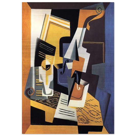 VIOLIN AND GLASS 1918 - Juan Gris Brushed Aluminum Print - 70x100 cm / 28x40 inches | Juan Gris Aluminum Print | Juan Gris Prints