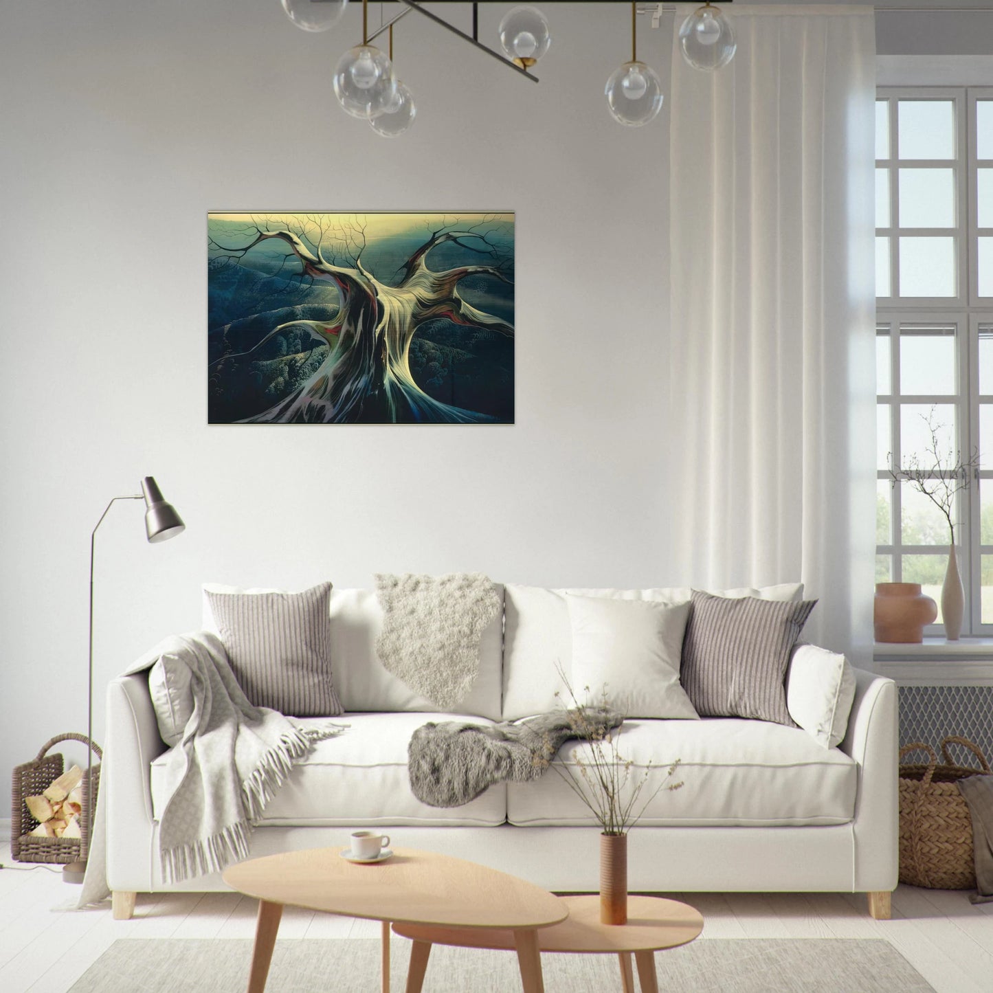 Moonlit Tree Trunk - Eyvind Earle Brushed Aluminum Print - 70x100 cm / 28x40 inches | Eyvind Earle Aluminum Print | Eyvind Earle Prints