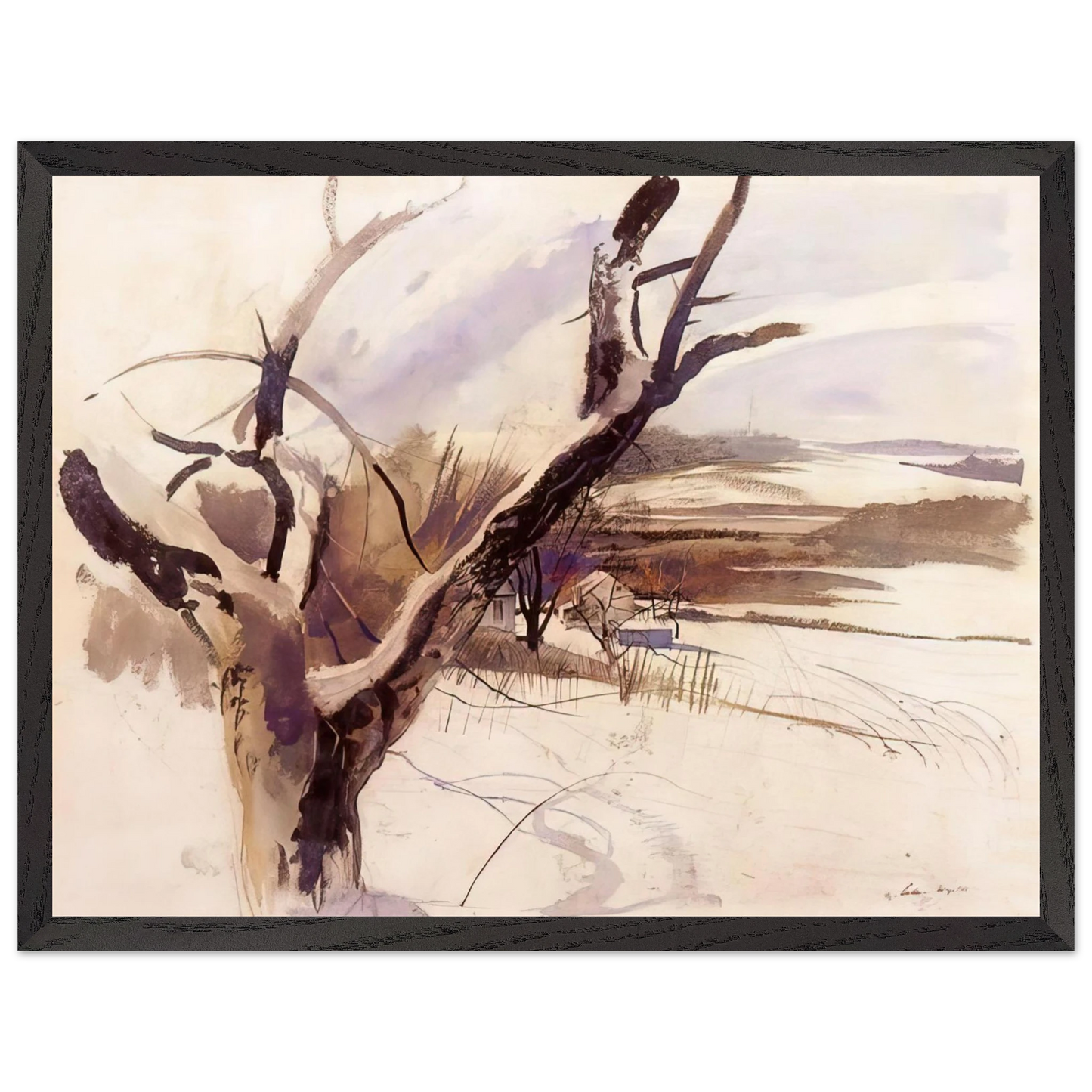 Andrew Wyeth - WINTER FARM SCENE Wall Art - 30x40 cm / 12x16 inches - Premium Wooden Framed Poster With Fine Art Paper - White frame