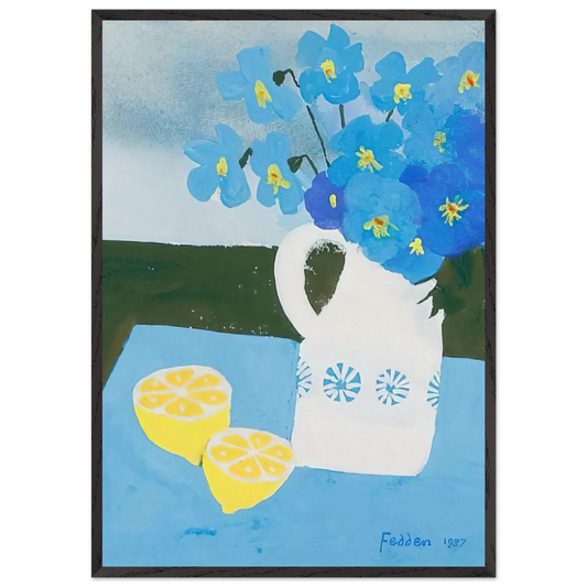 Flowers in a vase with lemon - 1987 - Mary Fedden Framed Art Print – Black Wooden Frame - Default Title - -Framed Art Print