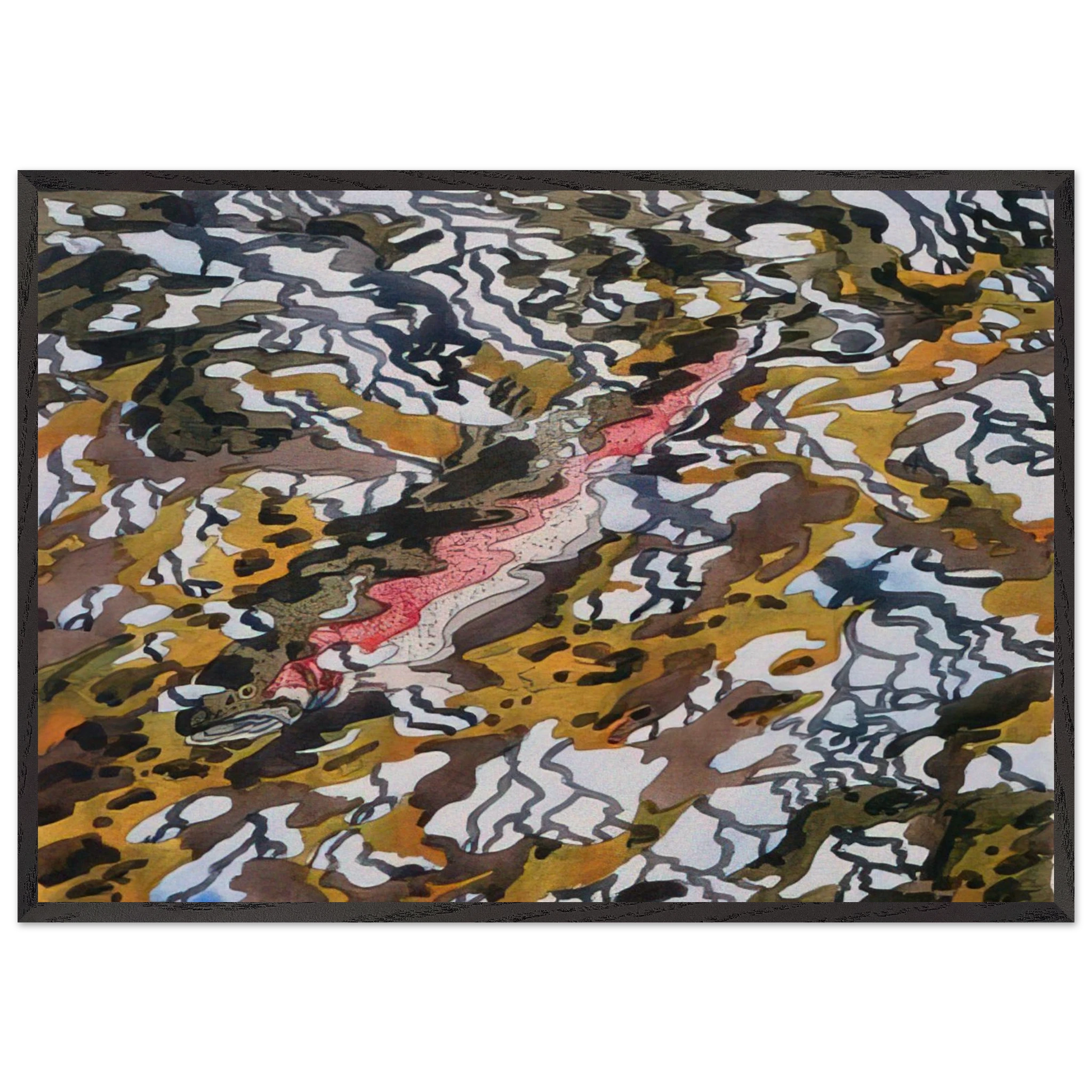 Trout and Reflected Tree - 1985 - Neil Welliver Framed Art Print – Black Wooden Frame - Default Title - -Framed Art Print