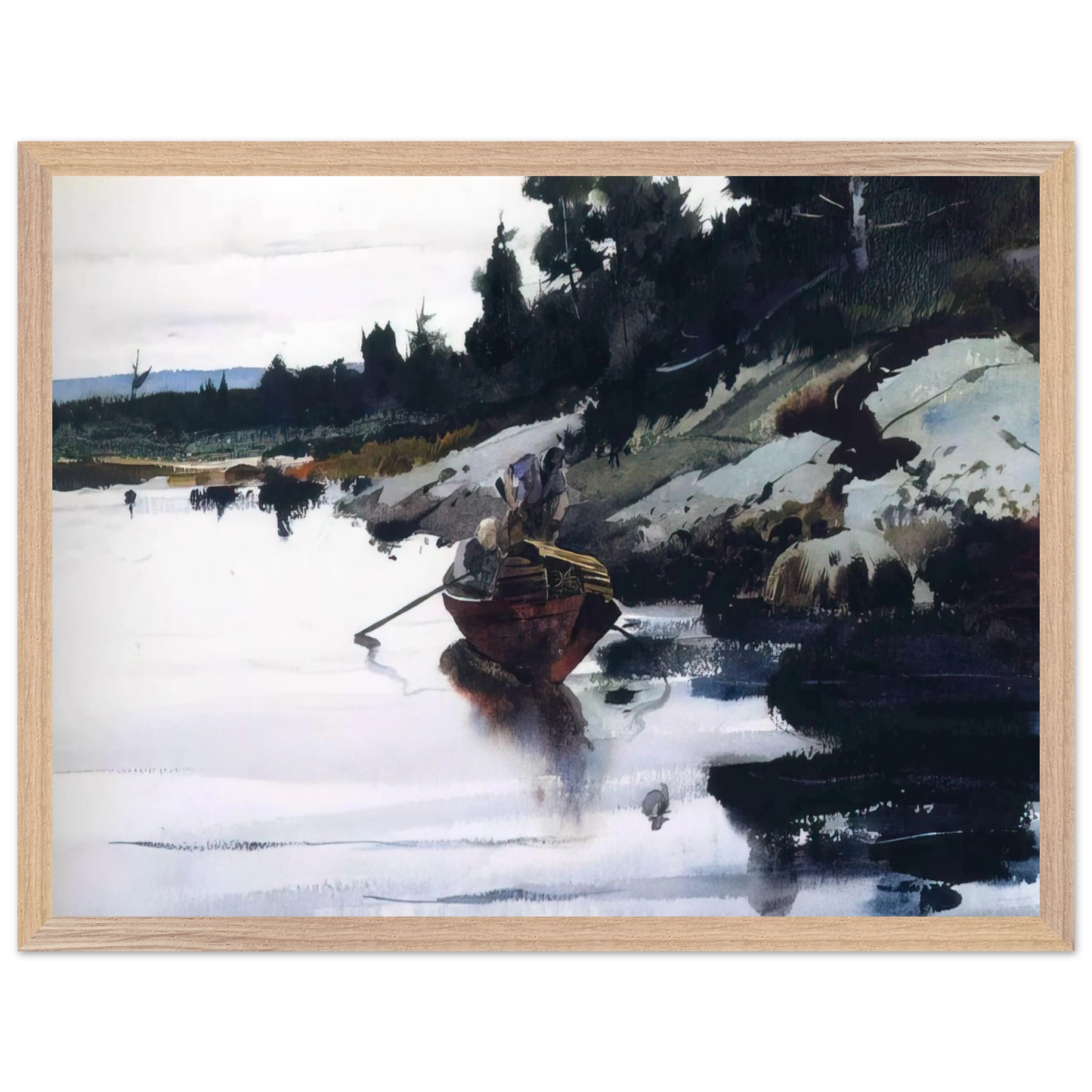 Andrew Wyeth - TURKEY COVE LEDGE Wall Art - 60x80 cm / 24x32 inches - Premium Wooden Framed Poster With Fine Art Paper - White frame