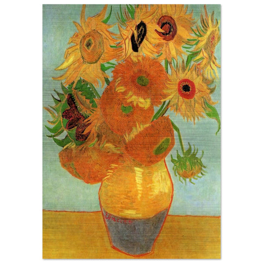 Still Life Vase with Twelve Sunflowers - Vincent van Gogh Brushed Aluminum Print - 70x100 cm / 28x40 inches | Vincent van Gogh Aluminum Print | Vincent van Gogh Prints