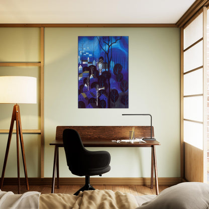 Midnight Blue - Eyvind Earle Brushed Aluminum Print - 70x100 cm / 28x40 inches | Eyvind Earle Aluminum Print | Eyvind Earle Prints