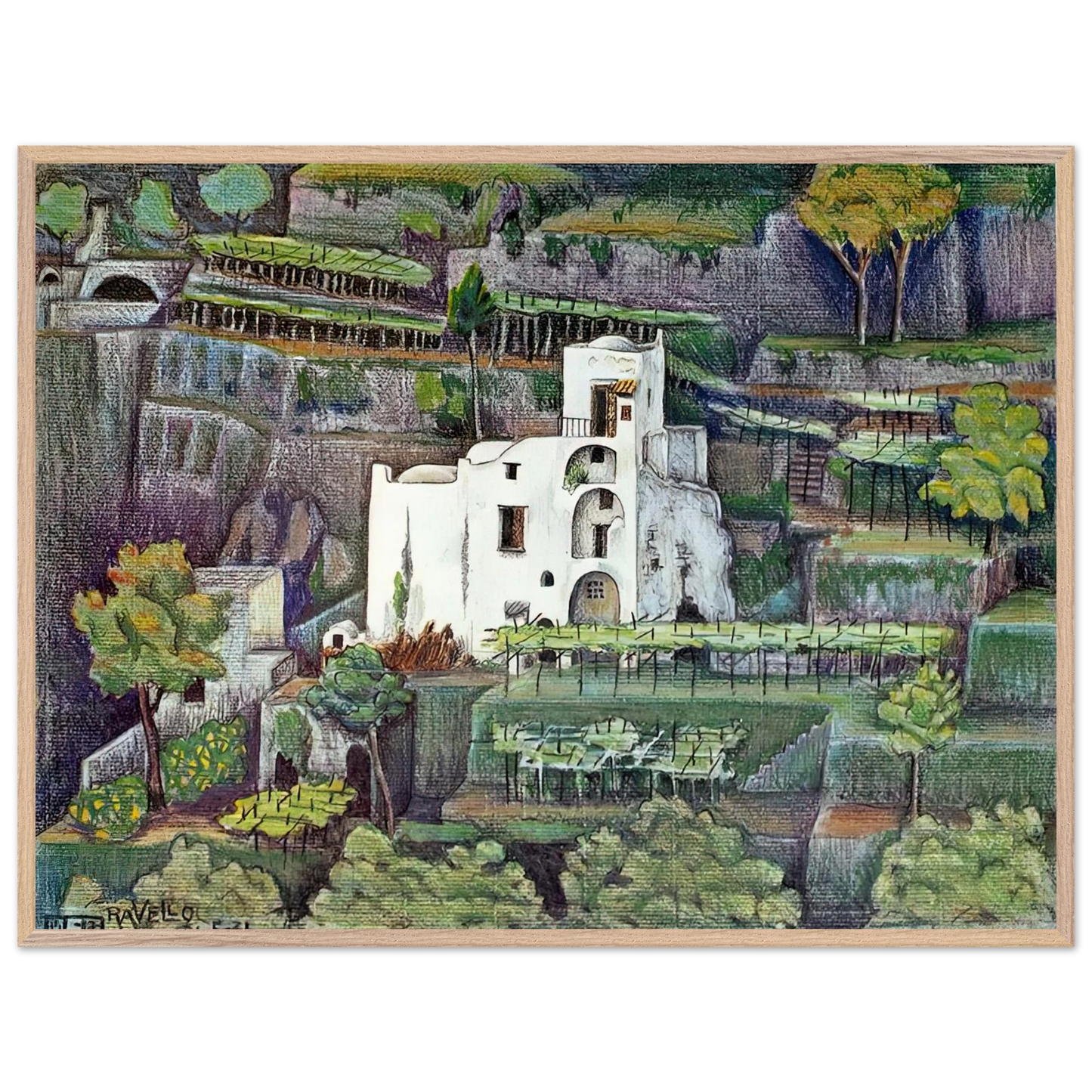 MC Escher - FARMHOUSE RAVELLO COLOUR Wall Art - 21x29.7 cm / 8x12" - Premium Wooden Framed Poster With Fine Art Paper - Black frame