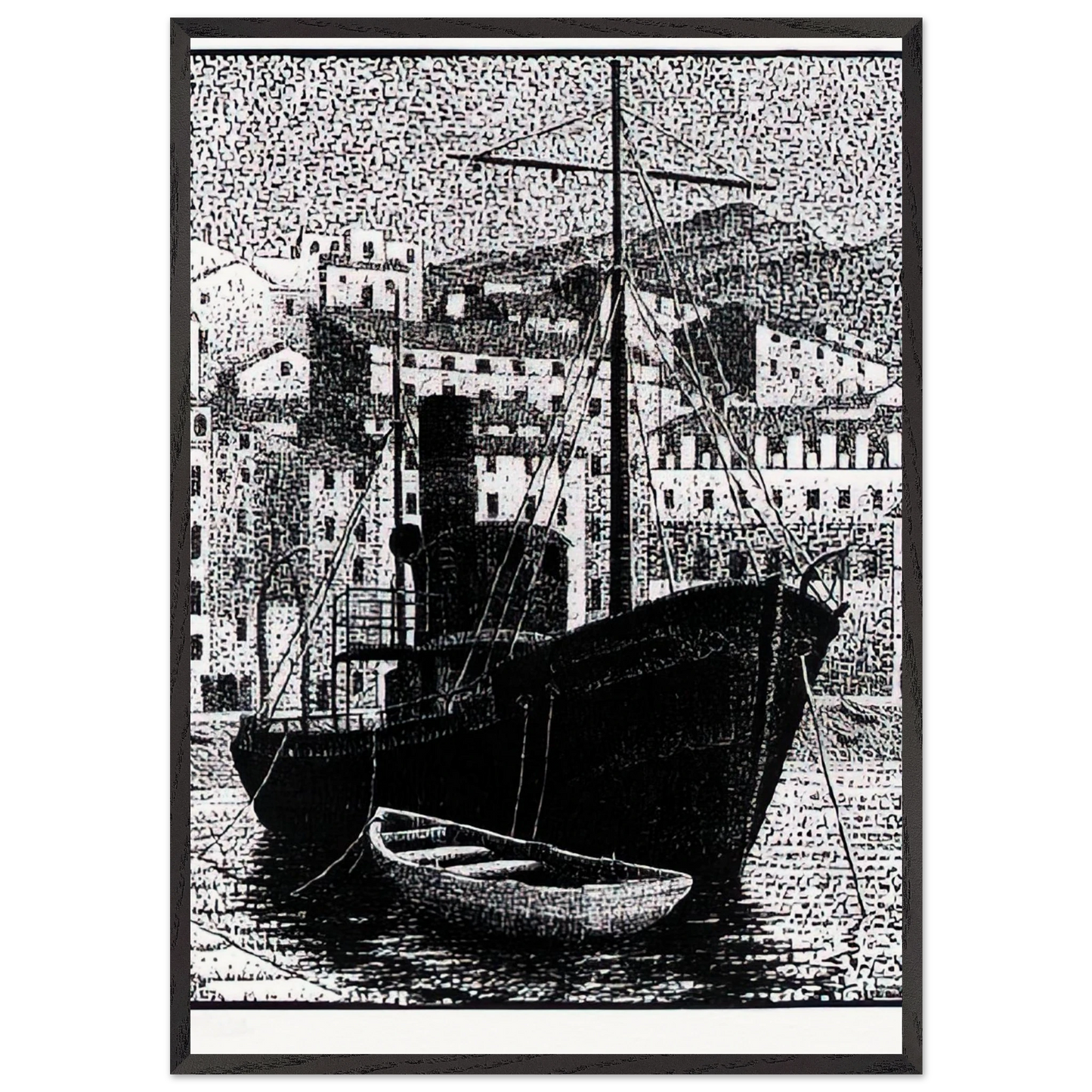 TUGBOAT OLD HARBOR OF BASTIA JANUARY 1934 1934 - MC Escher Framed Art Print – Black Wooden Frame - Default Title - -Framed Art Print