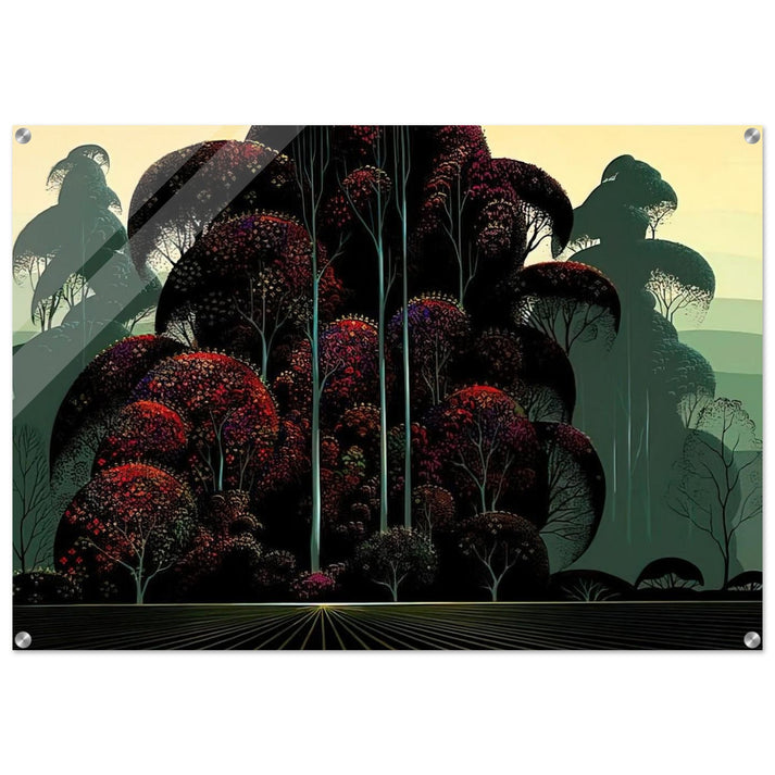 Crimson Autumn - Eyvind Earle Acrylic Print - 70x100 cm / 28x40″ inches