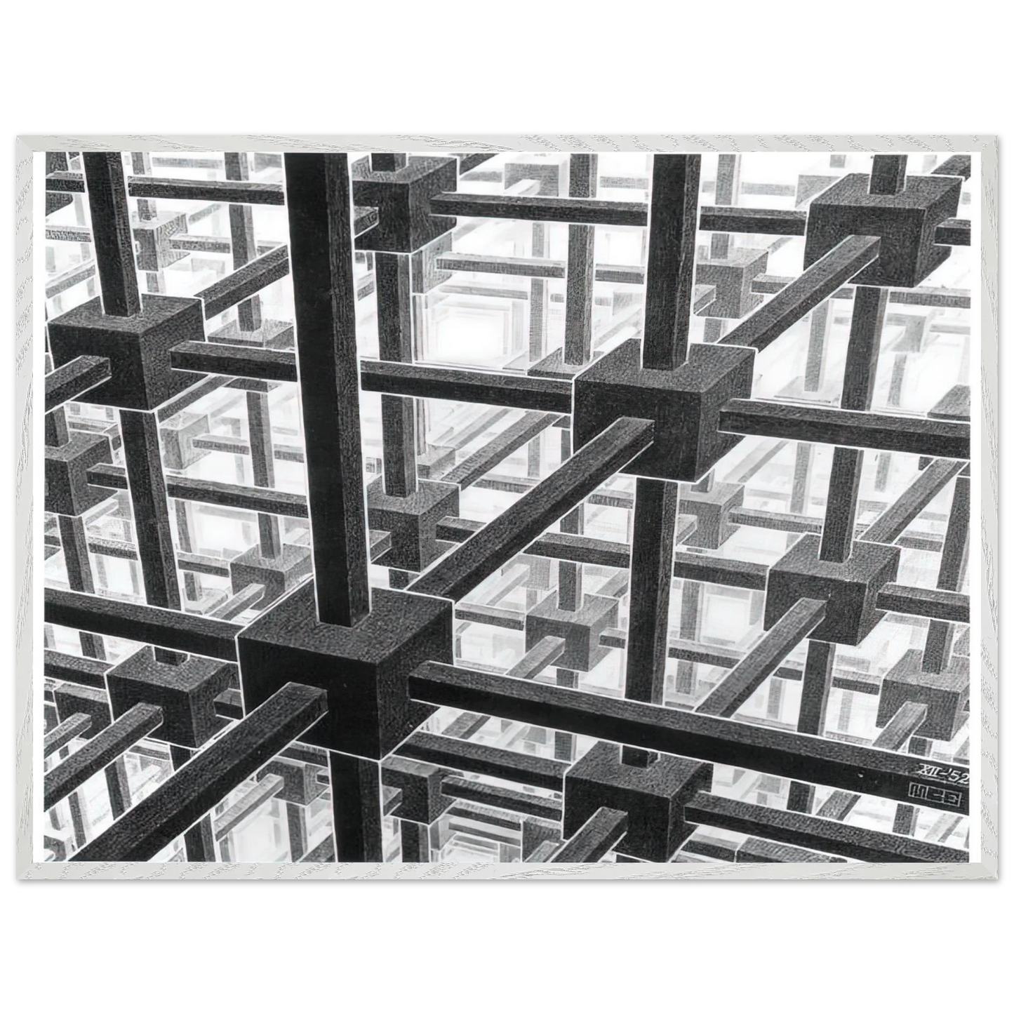 MC Escher - CUBIC SPACE DIVISION Wall Art - 60x80 cm / 24x32 inches - Premium Wooden Framed Poster With Fine Art Paper - White frame