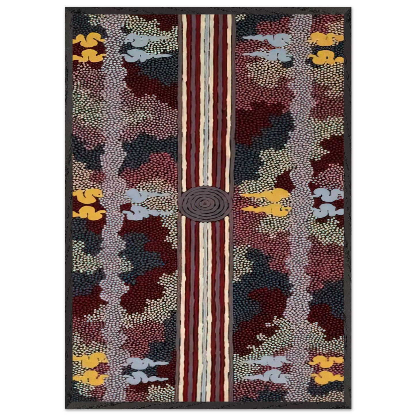 Corkwood Dreaming - 1996 - Clifford Possum Tjapaltjarri Framed Art Print – Black Wooden Frame - Default Title - -Framed Art Print