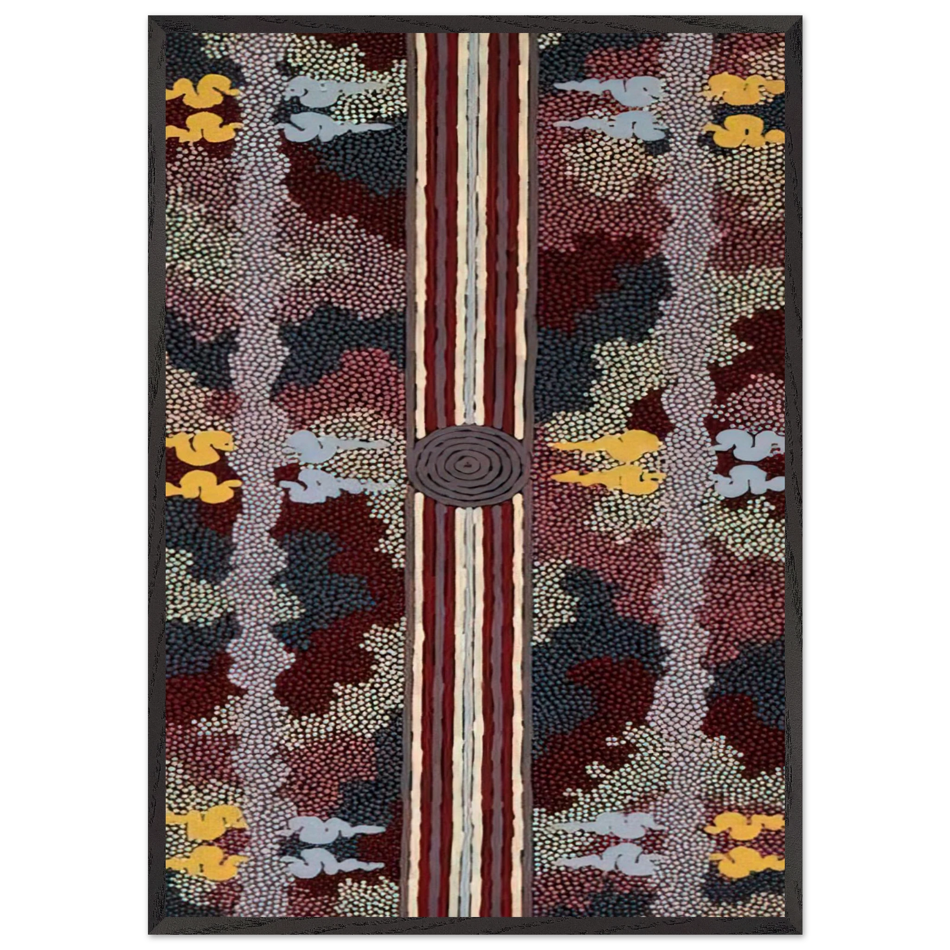 Corkwood Dreaming - 1996 - Clifford Possum Tjapaltjarri Framed Art Print – Black Wooden Frame - Default Title - -Framed Art Print