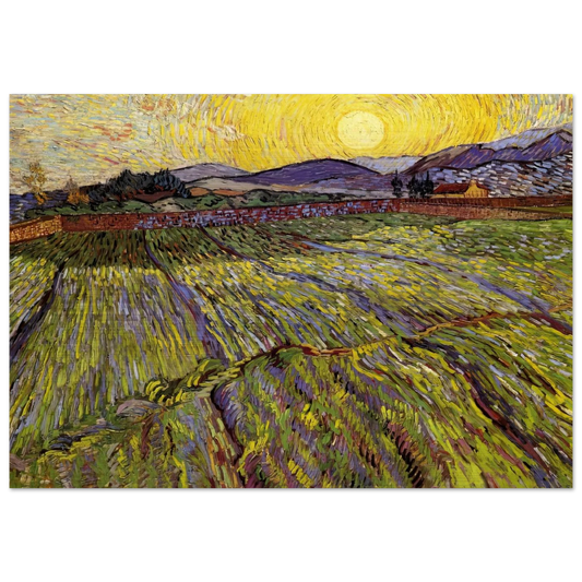 Enclosed field with rising sun - Vincent van Gogh Brushed Aluminum Print - 70x100 cm / 28x40 inches | Vincent van Gogh Aluminum Print | Vincent van Gogh Prints