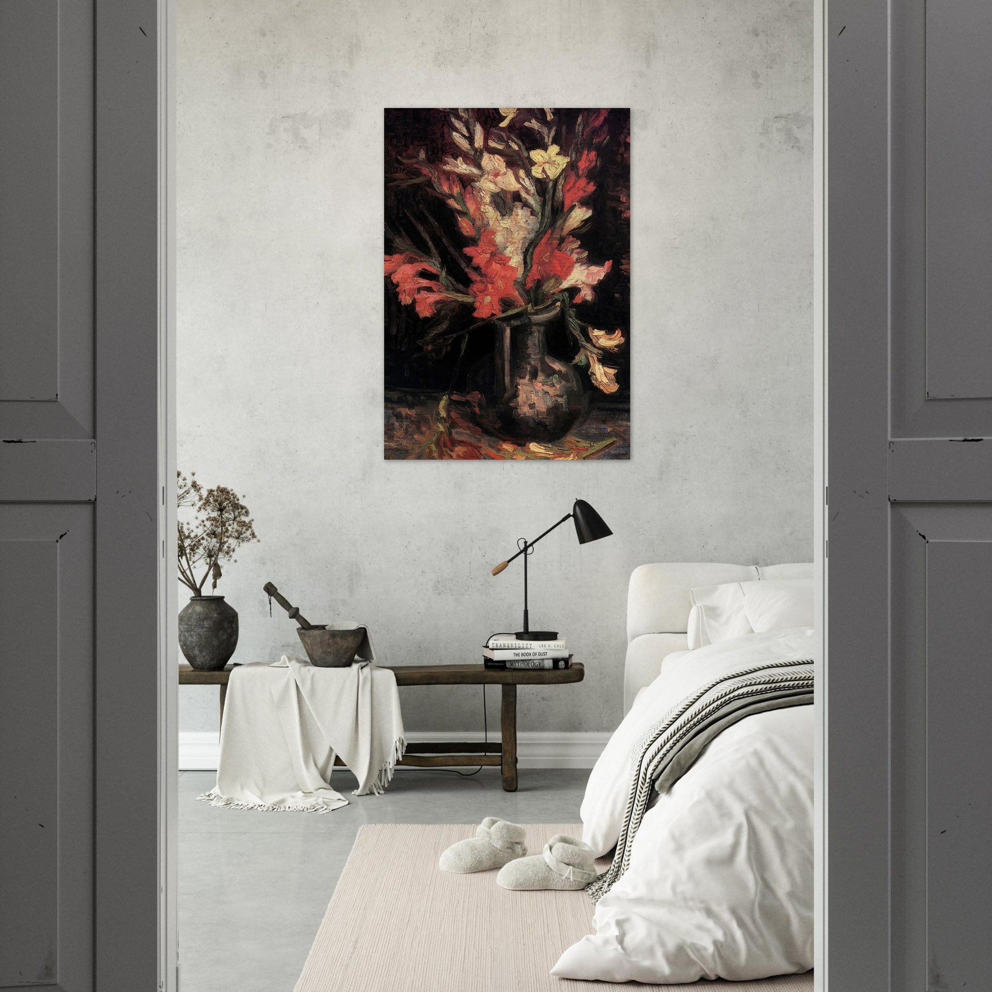 Vase with Red Gladioli - Vincent van Gogh Brushed Aluminum Print - 70x100 cm / 28x40 inches | Vincent van Gogh Aluminum Print | Vincent van Gogh Prints