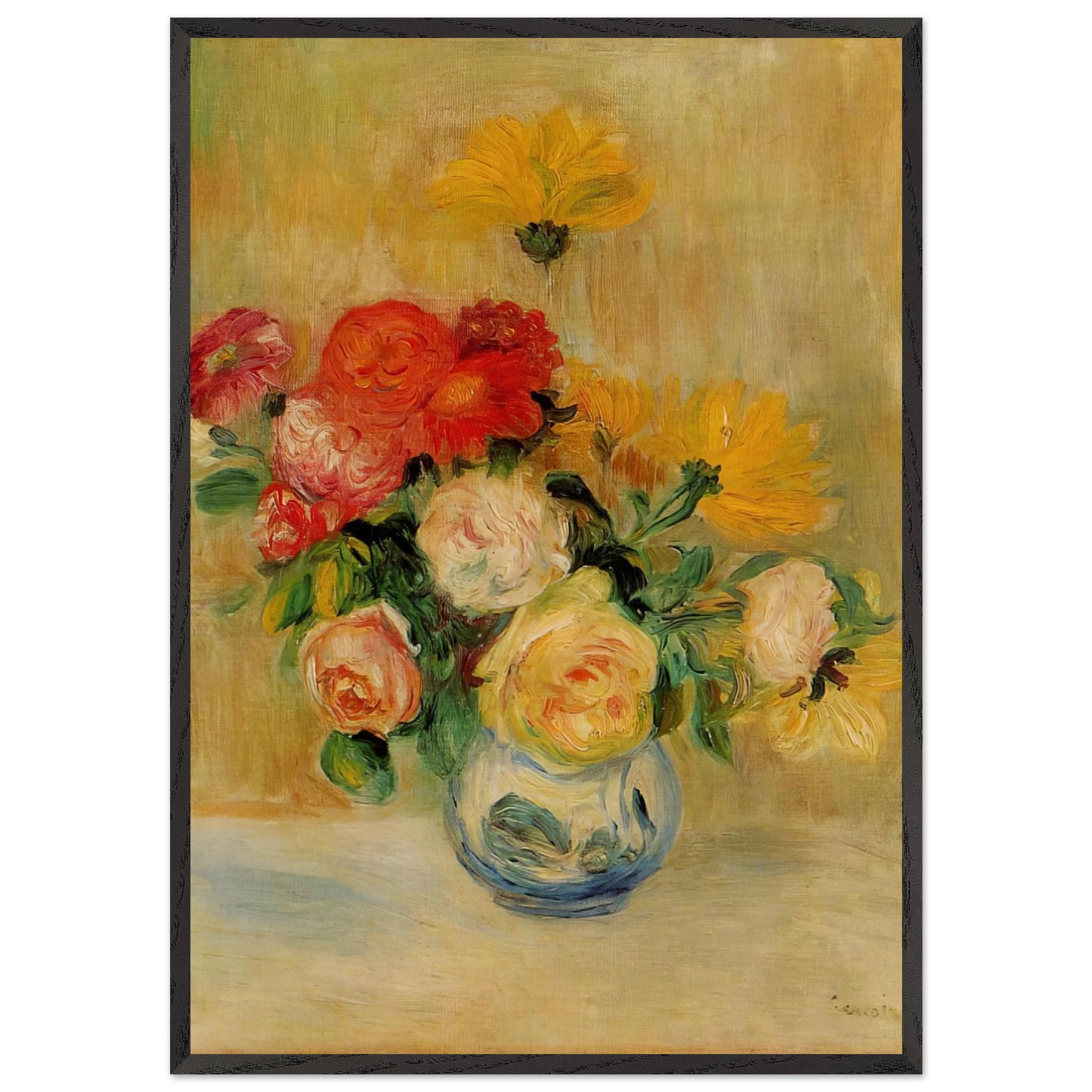 Vase of Roses and Dahlias - Pierre-Auguste Renoir Framed Art Print – Black Wooden Frame - Default Title - -Framed Art Print