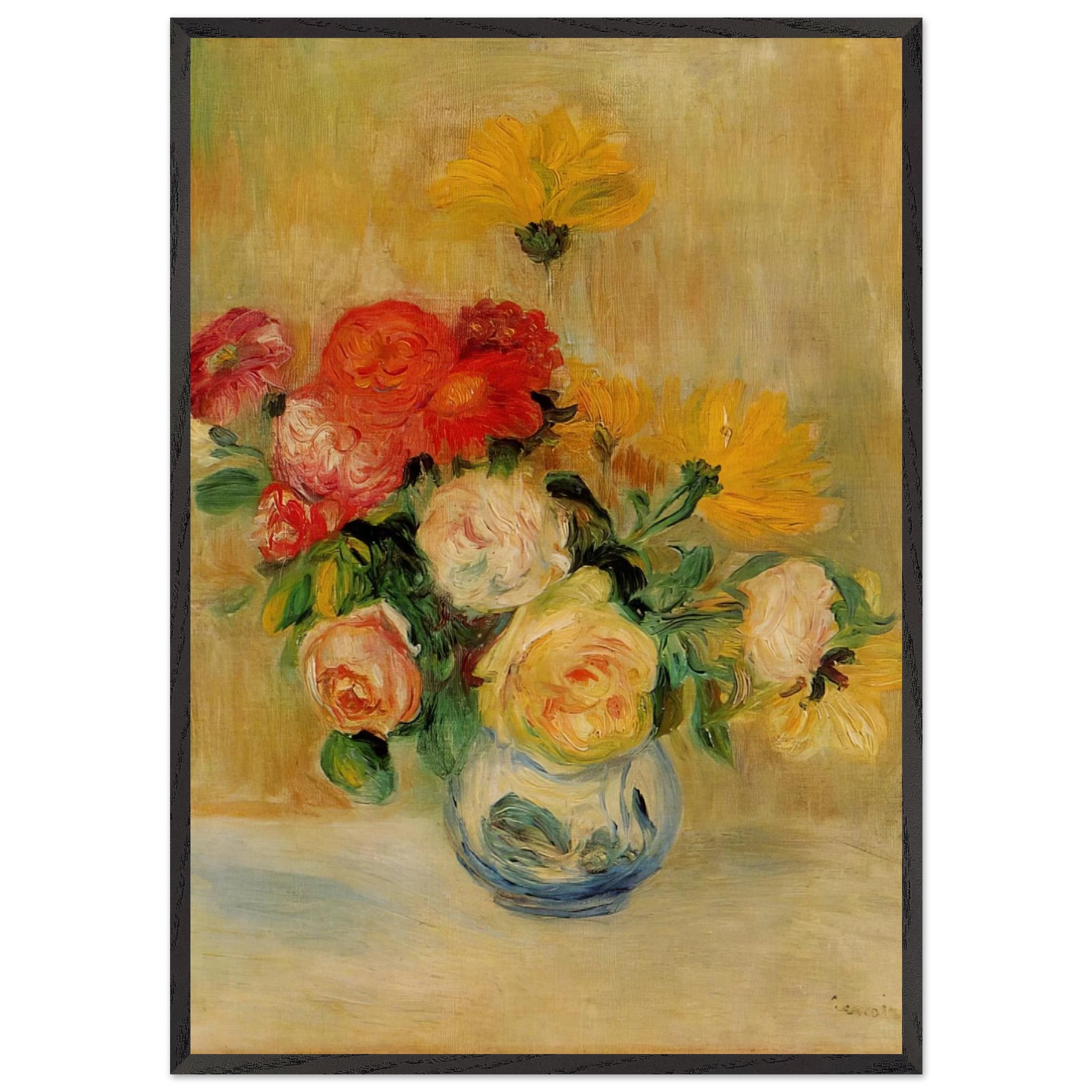 Vase of Roses and Dahlias - Pierre-Auguste Renoir Framed Art Print – Black Wooden Frame - Default Title - -Framed Art Print