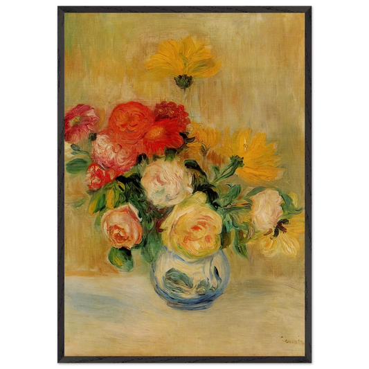 Vase of Roses and Dahlias - Pierre-Auguste Renoir 70x100 cm / 28x40 inches Framed Art Print – Black Wooden Frame