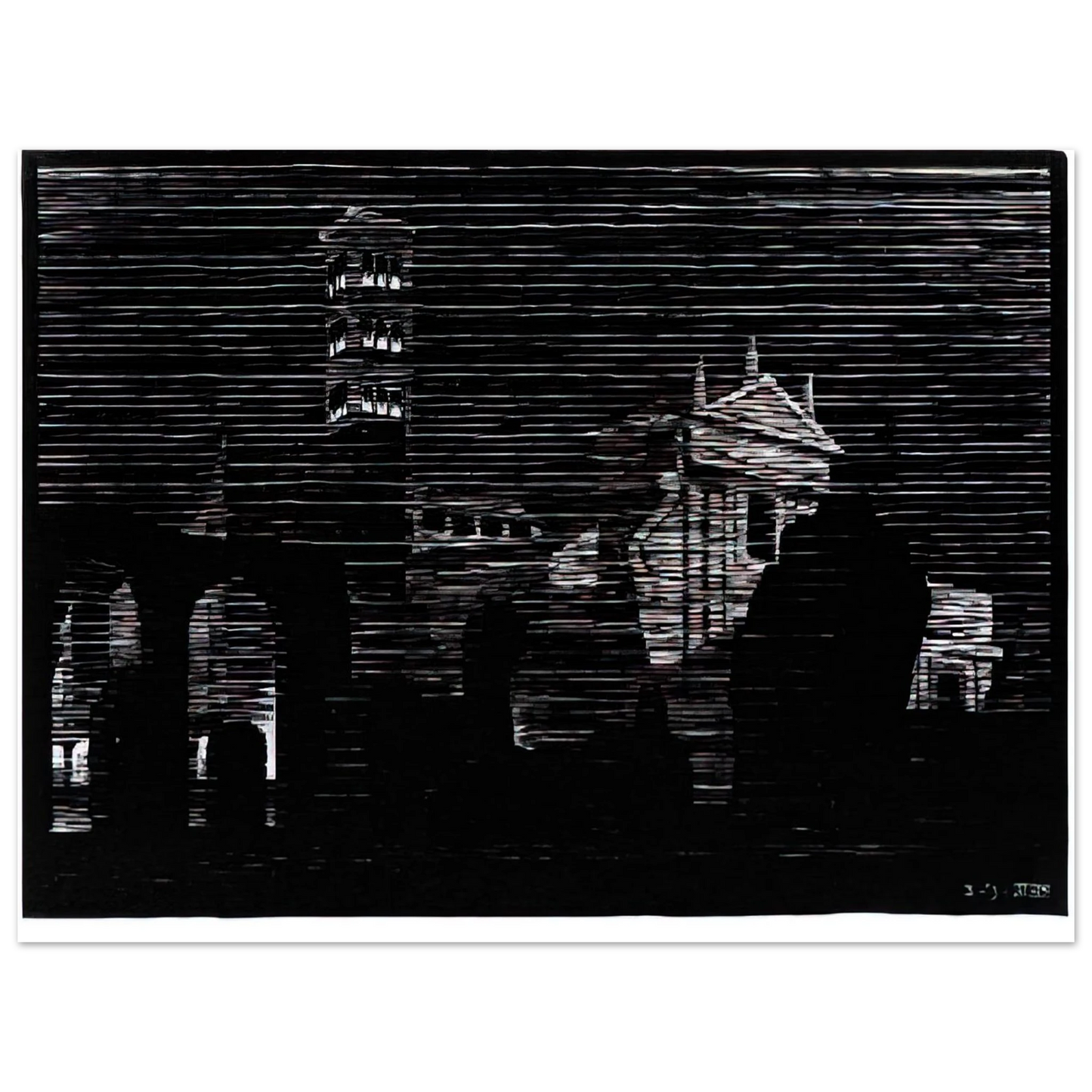 MC Escher - NOCTURNAL ROME 2 Wall Art - 21x29.7 cm / 8x12" - Premium Wooden Framed Poster With Fine Art Paper - Black frame