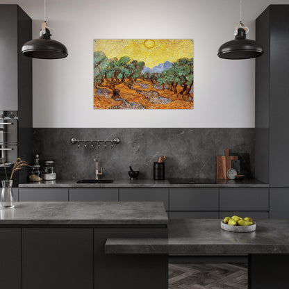 Olive Trees with Yellow Sky and Sun - Vincent van Gogh Acrylic Print - 70x100 cm / 28x40″ inches