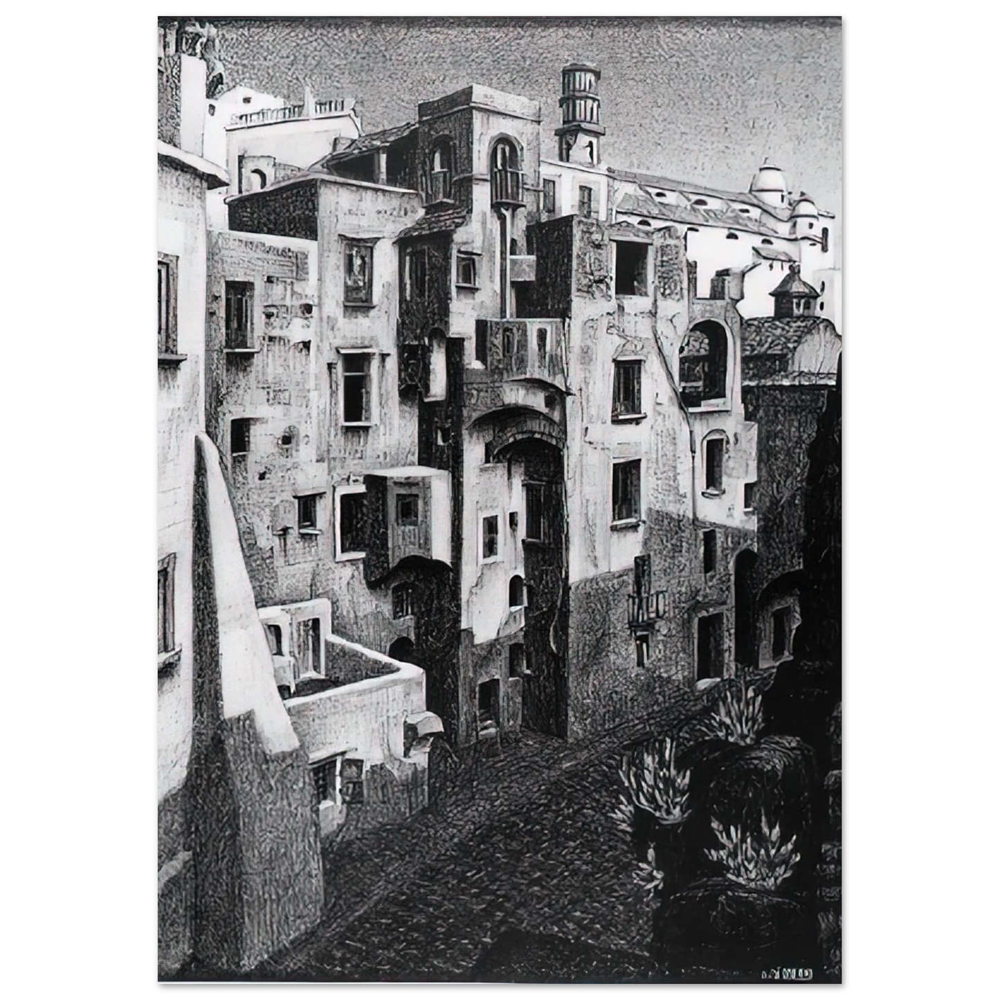 MC Escher - DILAPIDATED HOUSES IN ATRANI 1931 Wall Art - 60x80 cm / 24x32 inches - Fine Art Poster - -