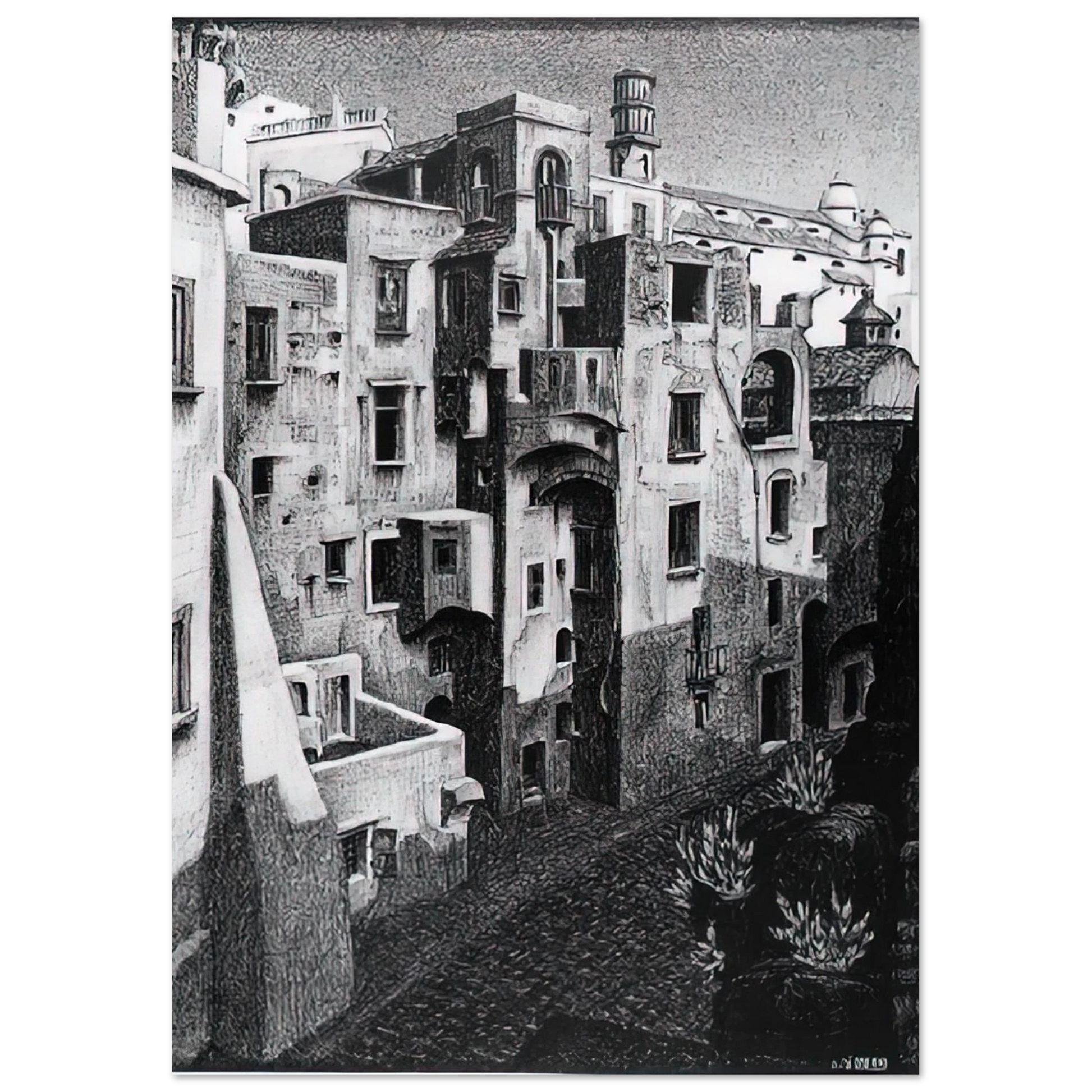 MC Escher - DILAPIDATED HOUSES IN ATRANI 1931 Wall Art - 60x80 cm / 24x32 inches - Fine Art Poster - -