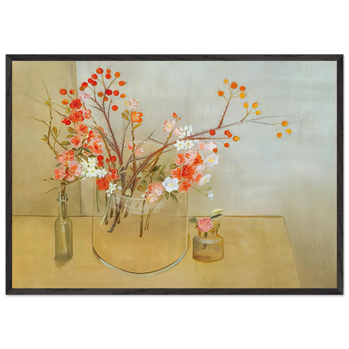 Winter Bouquet flowering quince rosehaws narcissus winter rose and camellia - 1977 - Morris Graves 70x100 cm / 28x40 inches Framed Art Print – Black Wooden Frame