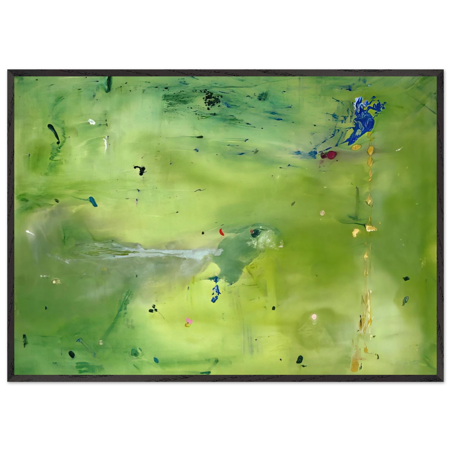 Helen Frankenthaler - A Green Thought in a Green Shade - 1981 Wall art - 28x43  cm / XL (11x17 Inches) - Premium Wooden Framed Poster With Fine Art Paper - Wood frame