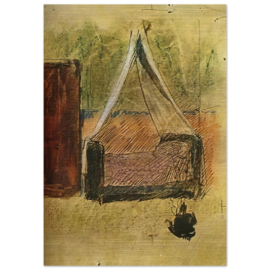 Bed with mosquito nets - Pablo Picasso Brushed Aluminum Print - 70x100 cm / 28x40 inches | Pablo Picasso Aluminum Print | Pablo Picasso Prints