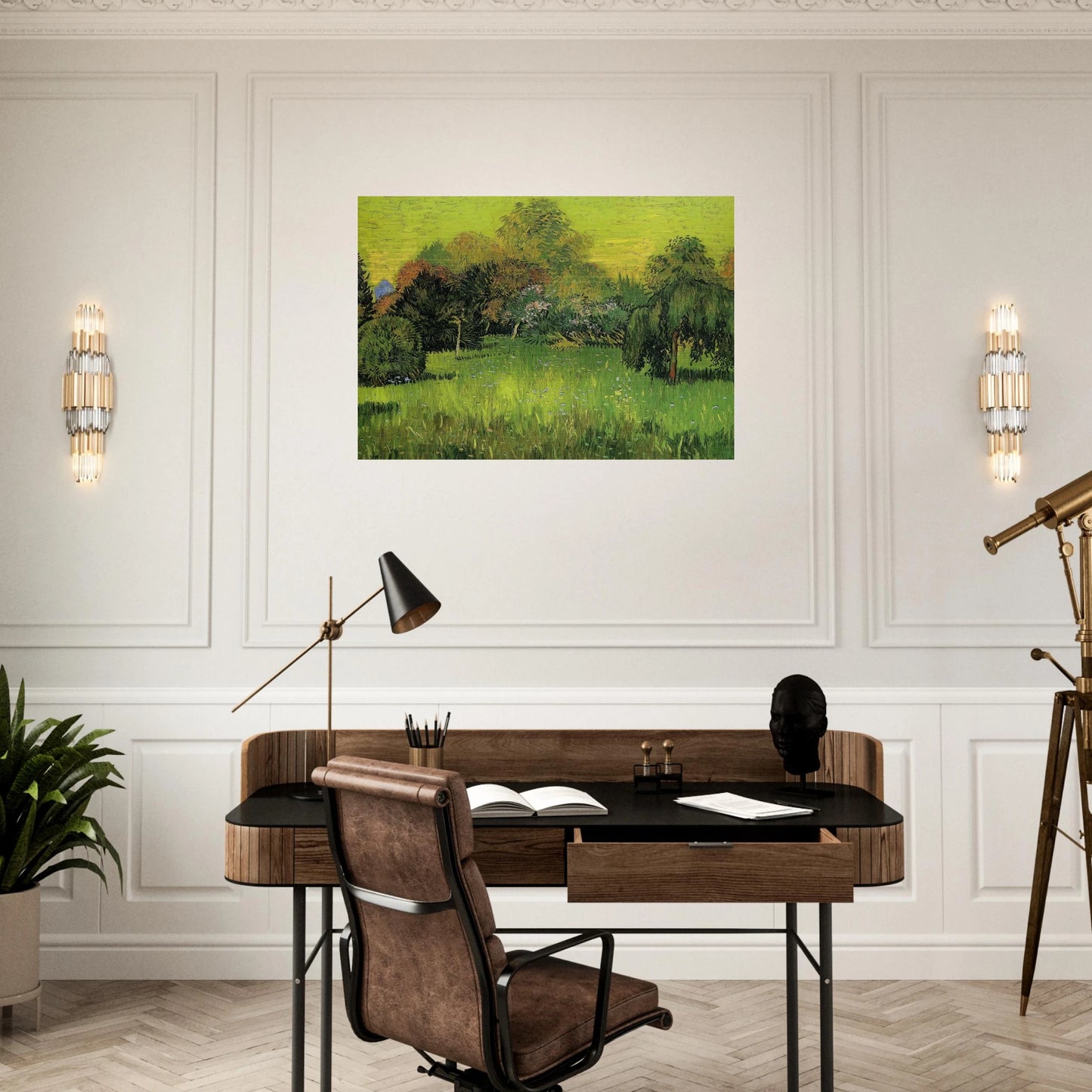 Public Park with Weeping Willow The Poet s Garden I - Vincent van Gogh Brushed Aluminum Print - 70x100 cm / 28x40 inches | Vincent van Gogh Aluminum Print | Vincent van Gogh Prints
