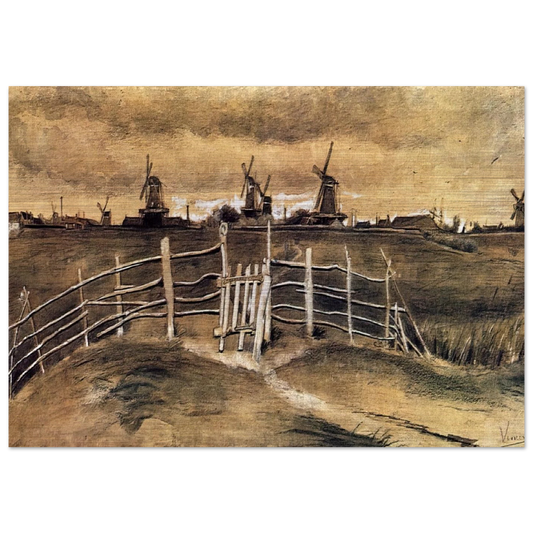 Windmils at Dordrecht - Vincent van Gogh Brushed Aluminum Print - 70x100 cm / 28x40 inches | Vincent van Gogh Aluminum Print | Vincent van Gogh Prints