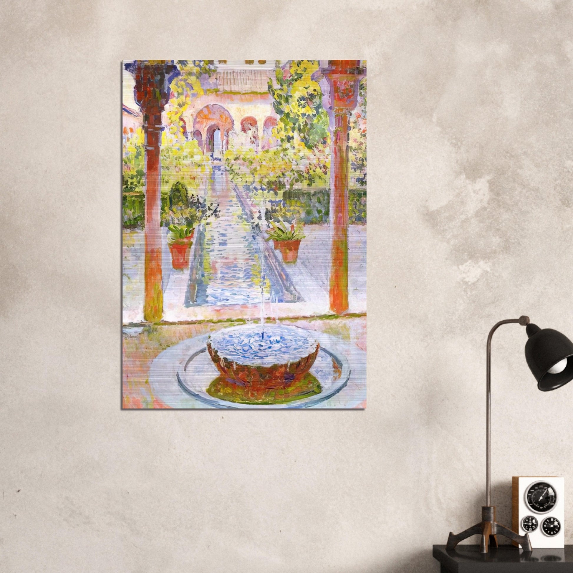 THE GARDENS OF GENERALIFE IN GRENADA 1913 - Theo van Rysselberghe Brushed Aluminum Print - 70x100 cm / 28x40 inches | Theo van Rysselberghe Aluminum Print | Theo van Rysselberghe Prints