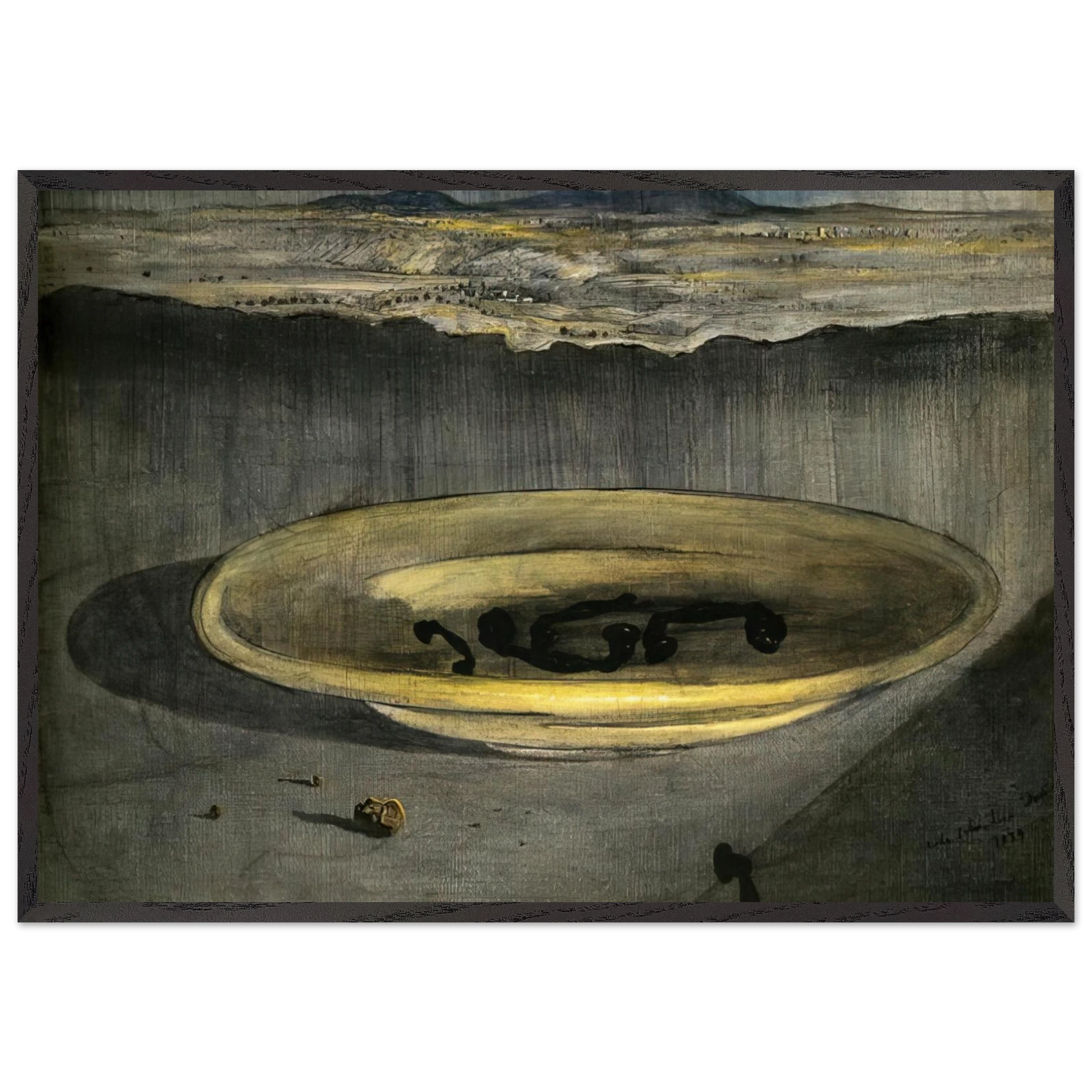 LANDSCAPE WITH TELEPHONES ON A PLATE - Salvador Dali Framed Art Print – Black Wooden Frame - Default Title - -Framed Art Print