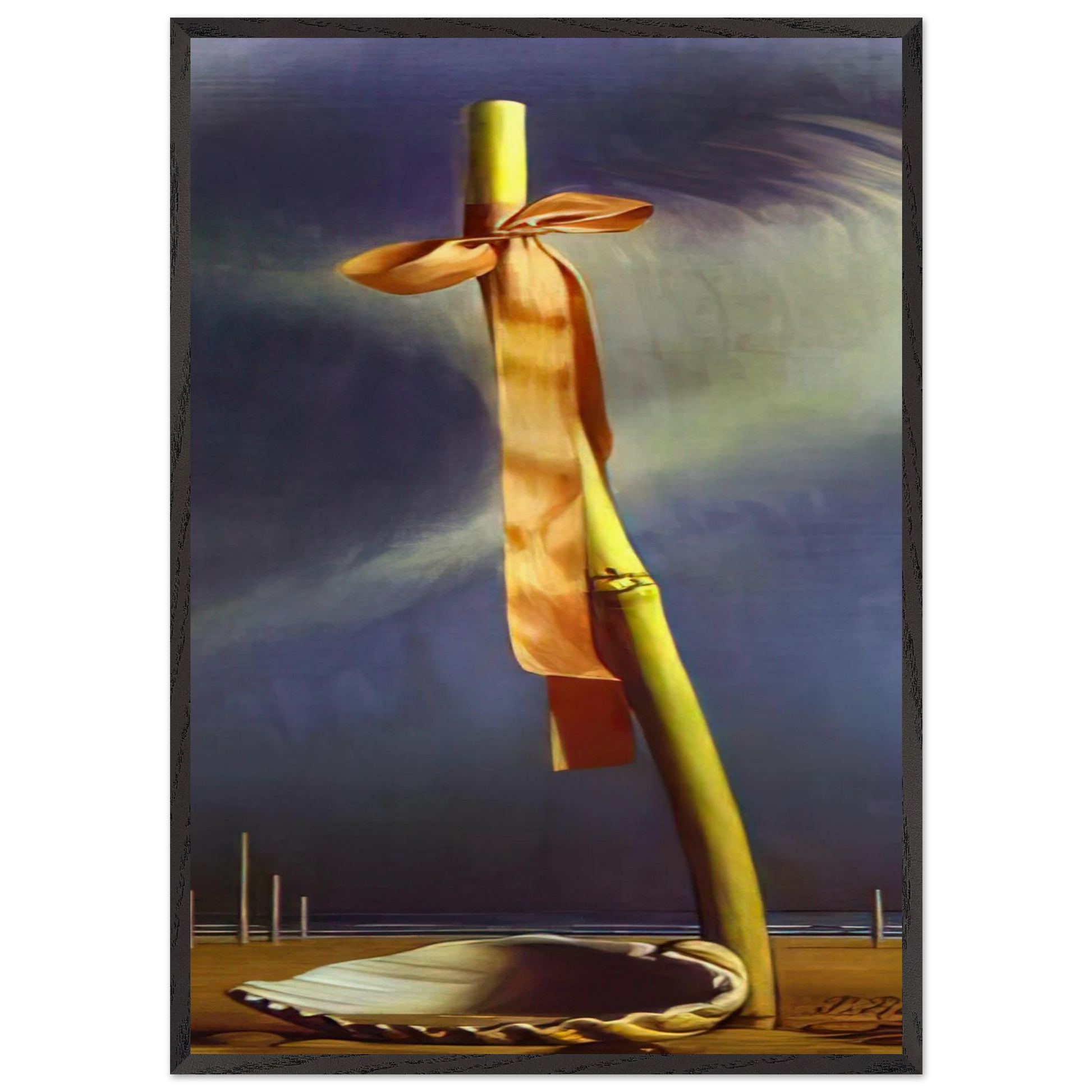 PINK KNOT AND SHELL ON THE SEASHORE - Salvador Dali Framed Art Print – Black Wooden Frame - Default Title - -Framed Art Print