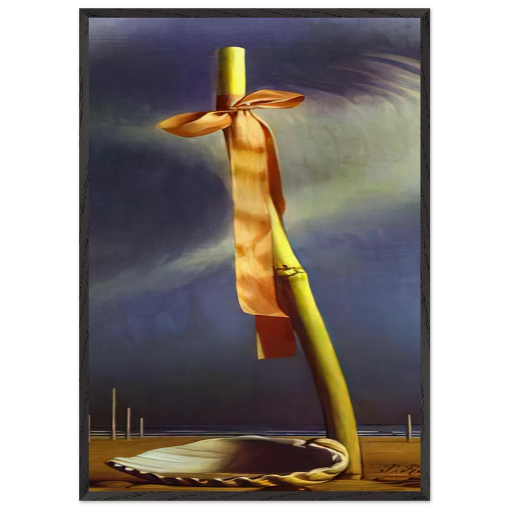 PINK KNOT AND SHELL ON THE SEASHORE - Salvador Dali 70x100 cm / 28x40 inches Framed Art Print – Black Wooden Frame
