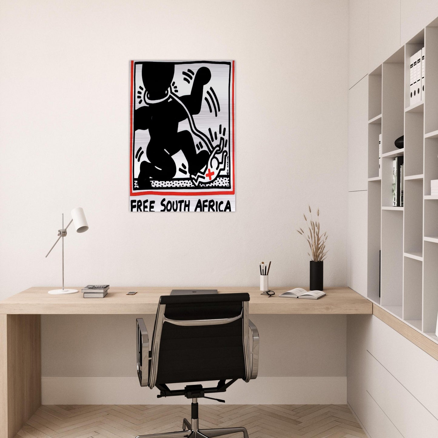 FREE SOUTH AFRICA 1985 - Keith Haring Brushed Aluminum Print - 70x100 cm / 28x40 inches | Keith Haring Aluminum Print | Keith Haring Prints