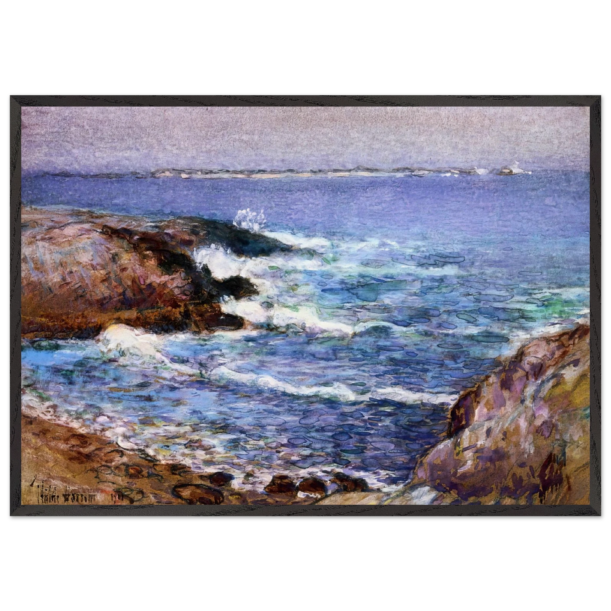 Cannon Beach Oregon - Childe Hassam 70x100 cm / 28x40 inches Framed Art Print – Black Wooden Frame